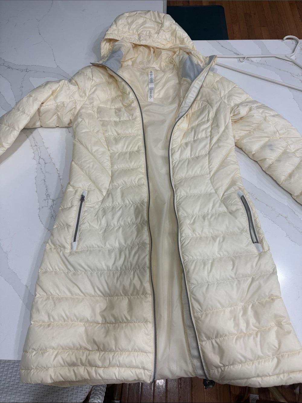 lululemon athletica Cream Quilted Hooded Puffer Coat